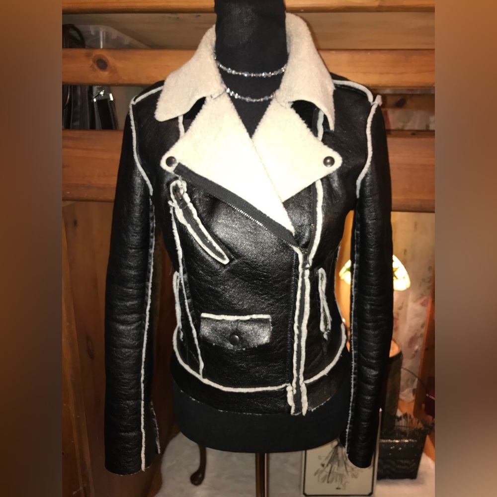 Vintage Denim & Supply Faux Leather and shearing motorcycle jacket